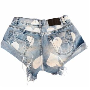 One Teaspoon Blue Heart Print Jean Shorts